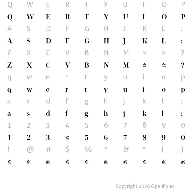 Character Map of FONTSPRING DEMO - Cardillac Bold