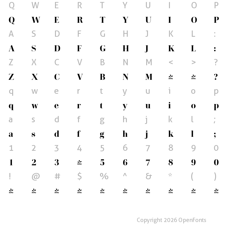 Character Map of FONTSPRING DEMO - Cardillac ExtraBold Regular