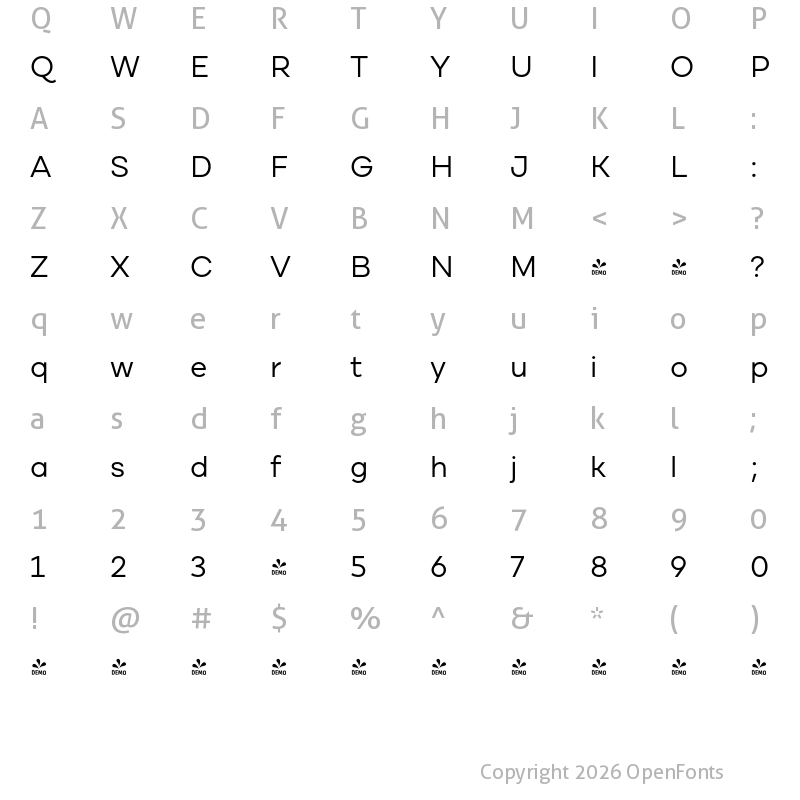 Character Map of FONTSPRING DEMO - Cardium B Regular
