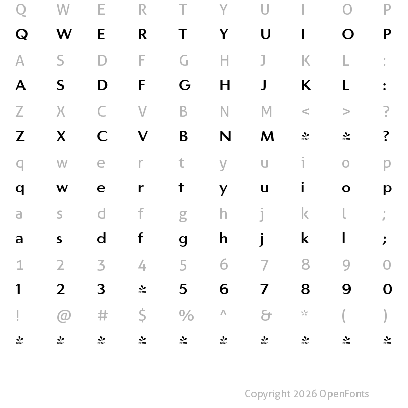 Character Map of FONTSPRING DEMO - Carisma Classic 600 DemiBold Bold
