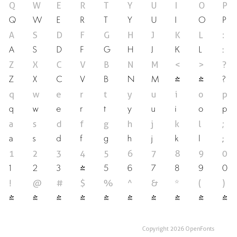 Character Map of FONTSPRING DEMO - Carisma Gothic Light Regular