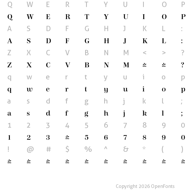 Character Map of FONTSPRING DEMO - Carmay Medium Regular