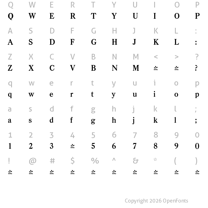 Character Map of FONTSPRING DEMO - Casad Serial Bold