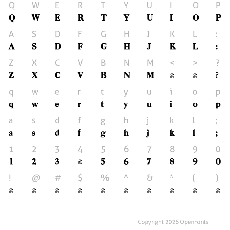 Character Map of FONTSPRING DEMO - Casad Serial Heavy Regular