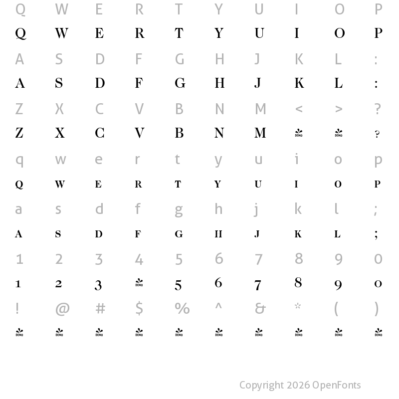 Character Map of FONTSPRING DEMO - Caslon Pro Caps Medium Regular