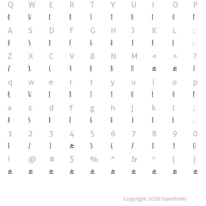 Character Map of FONTSPRING DEMO - Catalina Avalon Sans Light Regular