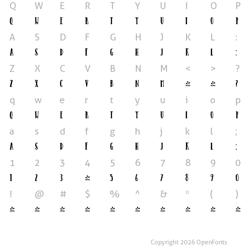 Character Map of FONTSPRING DEMO - Catalina Avalon Slab Bold Regular