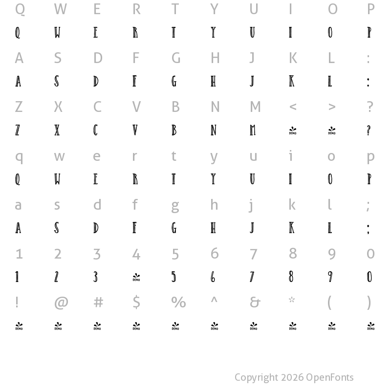 Character Map of FONTSPRING DEMO - Catalina Avalon Slab Inline Regular