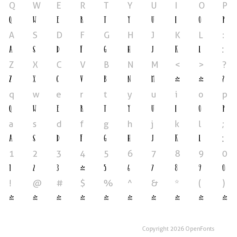 Character Map of FONTSPRING DEMO - Catalina Avalon Slab Regular