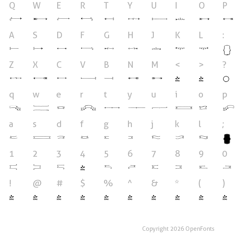 Character Map of FONTSPRING DEMO - Catalina Extras Regular