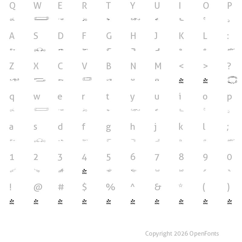 Character Map of FONTSPRING DEMO - Catalina Flourish Regular
