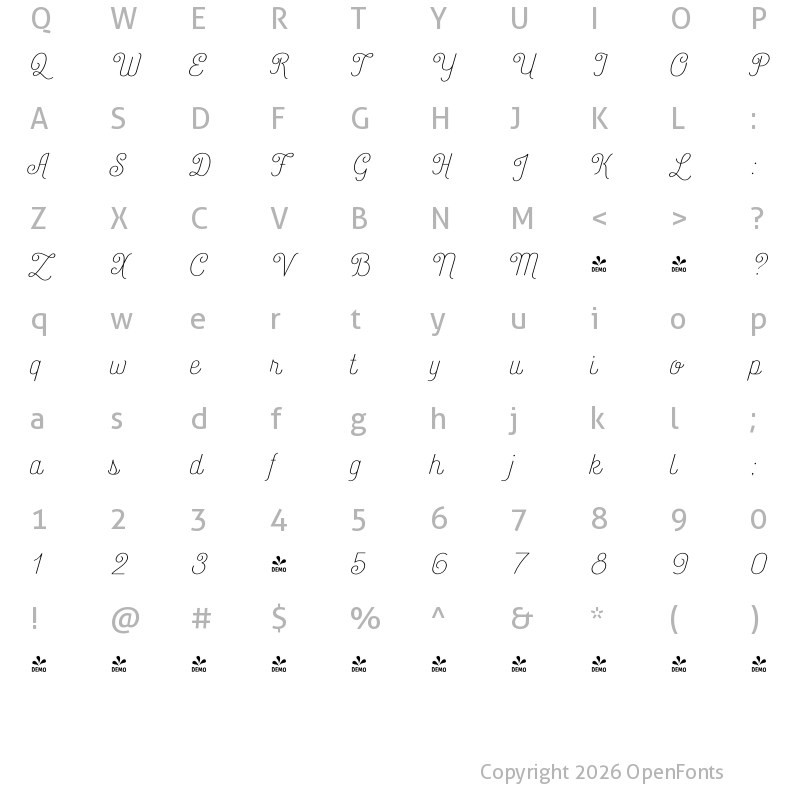 Character Map of FONTSPRING DEMO - Catfish Light Regular