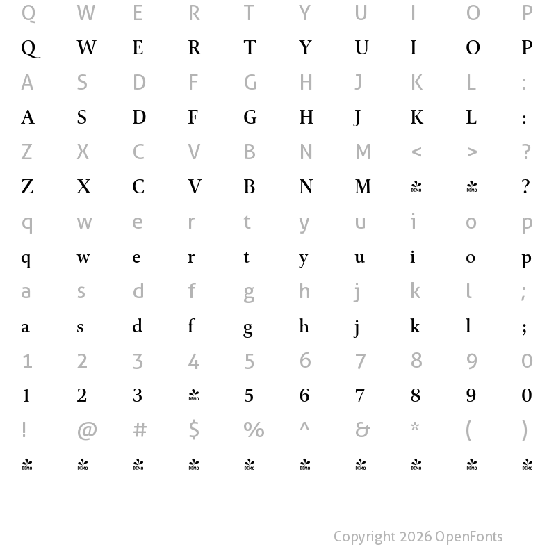 Character Map of FONTSPRING DEMO - Cattigan Medium Regular