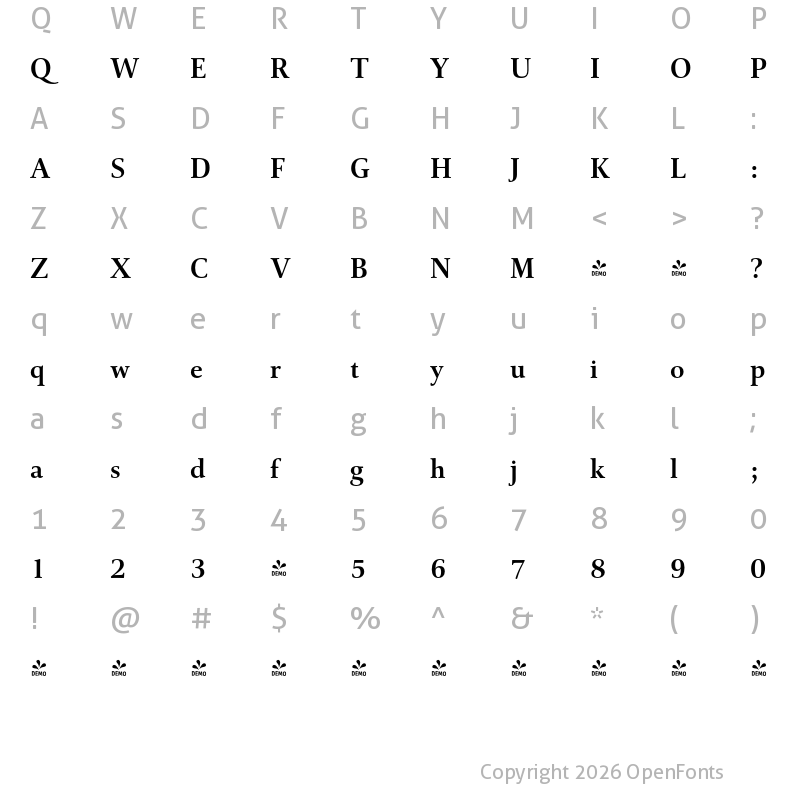 Character Map of FONTSPRING DEMO - Cattigan Semibold Regular