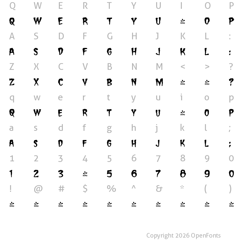 Character Map of FONTSPRING DEMO - CCCarryOnScreaming Bold