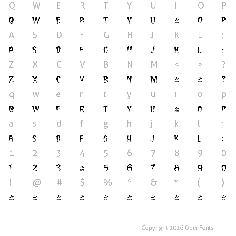 Character Map of FONTSPRING DEMO - CCCarryOnScreaming Regular