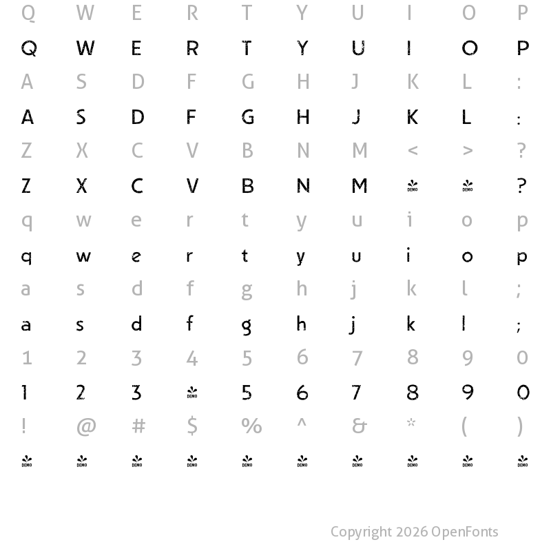 Character Map of FONTSPRING DEMO - CCSingleBoundVintage Regular