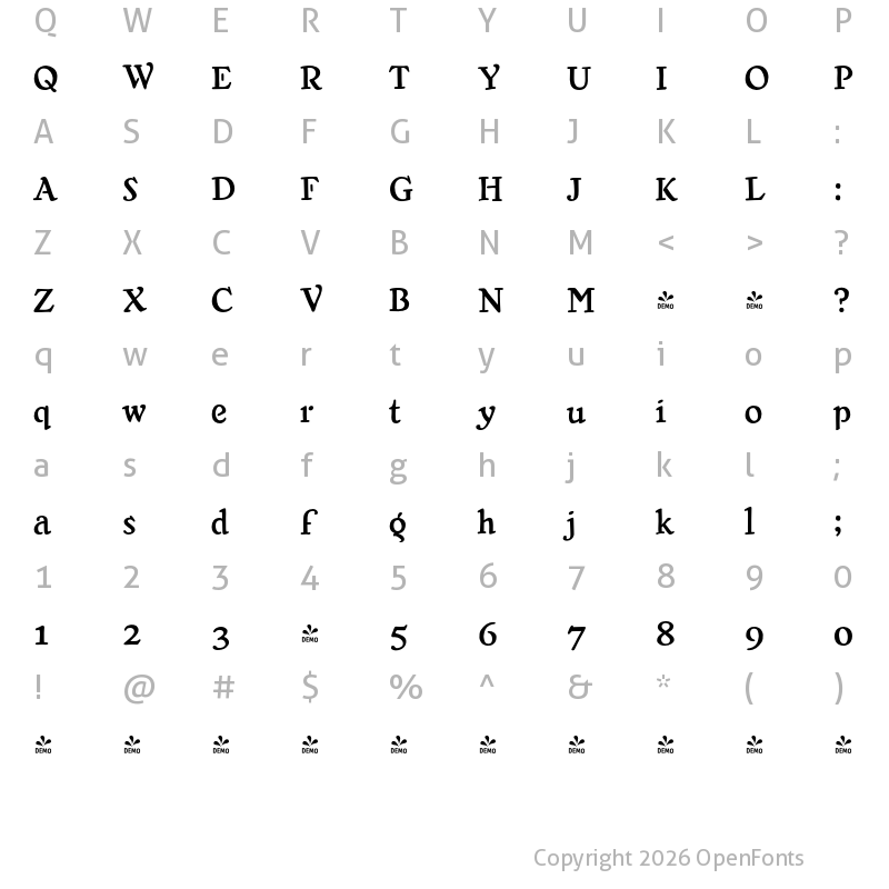 Character Map of FONTSPRING DEMO - CCWuxtryWuxtry Regular