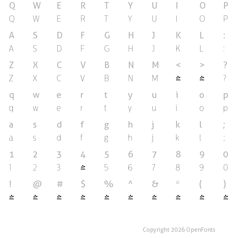 Character Map of FONTSPRING DEMO - CentraleSansCnd XThin XThin