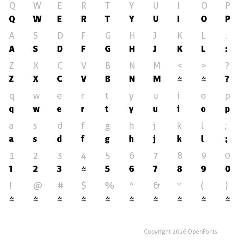 Character Map of FONTSPRING DEMO - CentraleSansCndPro XBold XBold