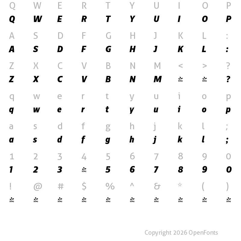 Character Map of FONTSPRING DEMO - CentraleSansCndPro XBold XBold Italic