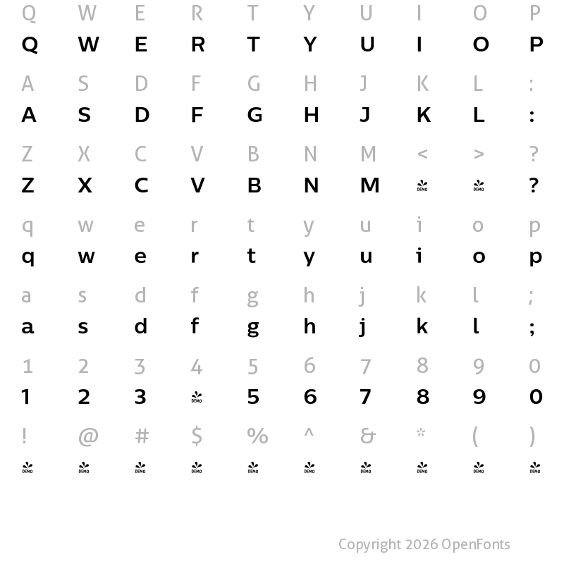 Character Map of FONTSPRING DEMO - CentraleSansPro Book Bold