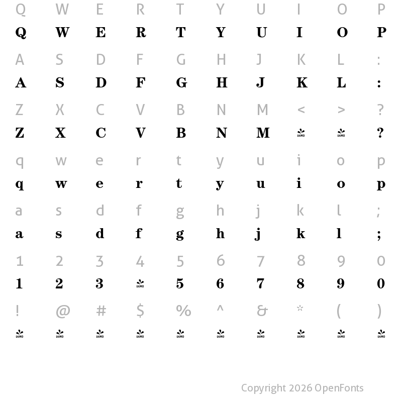 Character Map of FONTSPRING DEMO - Century Modern FS Bold