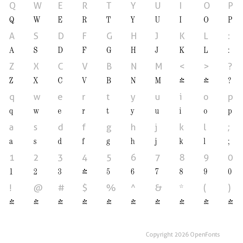 Character Map of FONTSPRING DEMO - Century Modern FS Cd Lt Regular