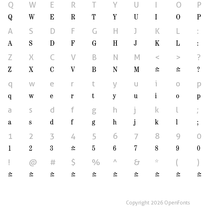 Character Map of FONTSPRING DEMO - Century Modern FS Cd Regular