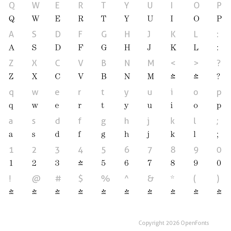 Character Map of FONTSPRING DEMO - Century Modern FS Light Regular