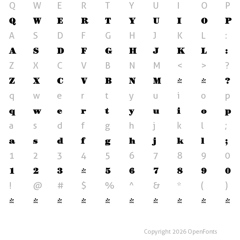 Character Map of FONTSPRING DEMO - Century Nova Pro Ultra Regular