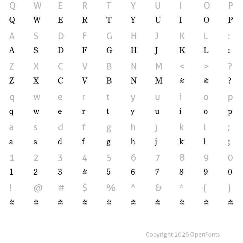 Character Map of FONTSPRING DEMO - Century Old Style FS Regular