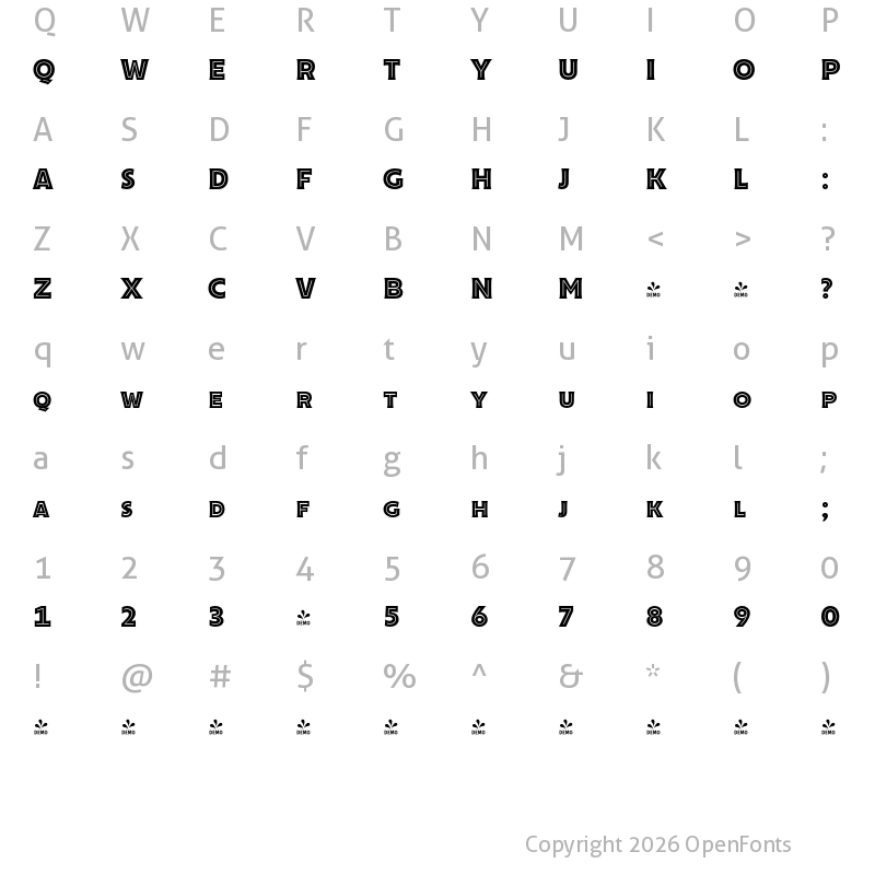 Character Map of FONTSPRING DEMO - Cenzo Flare InLine Black Regular