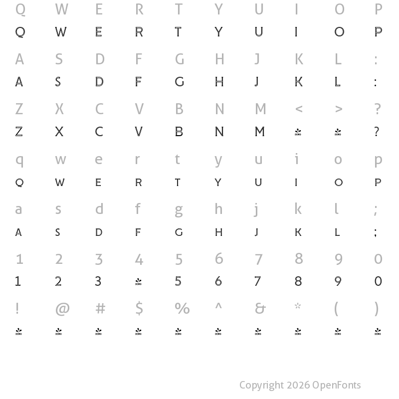 Character Map of FONTSPRING DEMO - Cenzo Flare InLine Light Regular