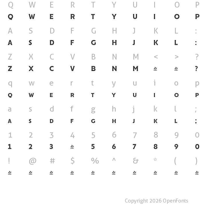 Character Map of FONTSPRING DEMO - Cenzo Flare InLine Medium Regular
