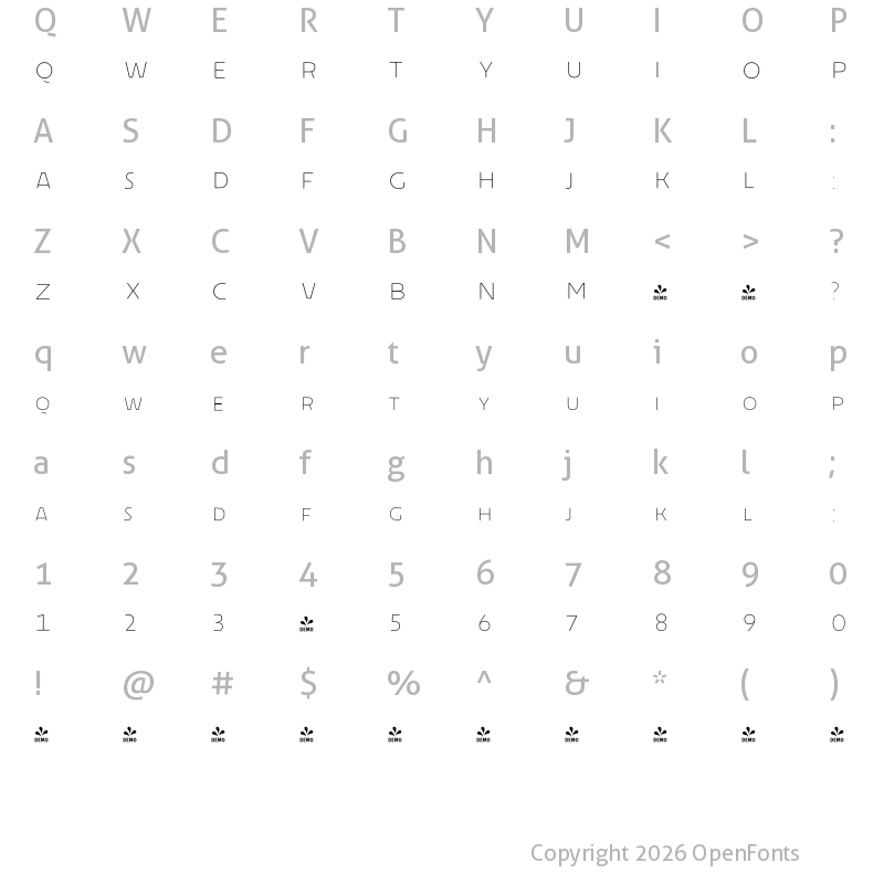 Character Map of FONTSPRING DEMO - Cenzo Flare Line Black Regular