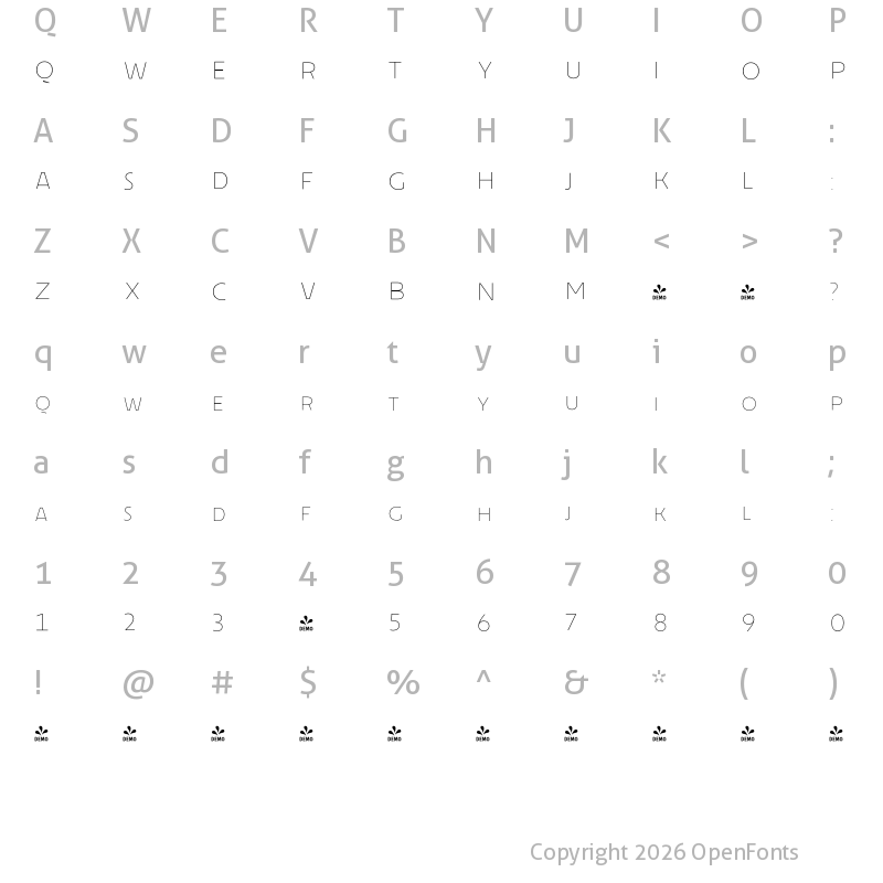 Character Map of FONTSPRING DEMO - Cenzo Flare Line Bold Regular