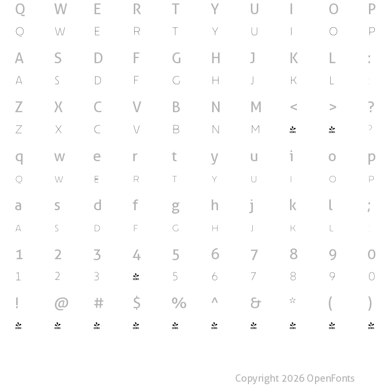 Character Map of FONTSPRING DEMO - Cenzo Flare Line Medium Regular