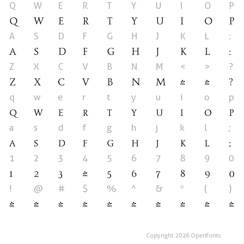 Character Map of FONTSPRING DEMO - Ceres Capitals Regular