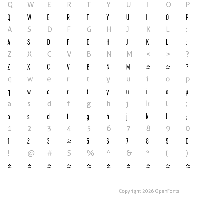 Character Map of FONTSPRING DEMO - Cervino Medium Condensed Regular