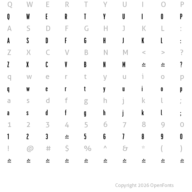 Character Map of FONTSPRING DEMO - Cervo Neue Con Regular