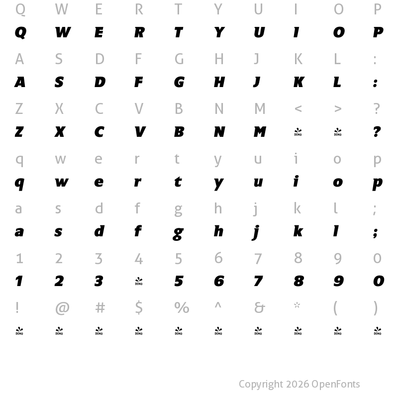 Character Map of FONTSPRING DEMO - Chalfont Roman Ultra Italic