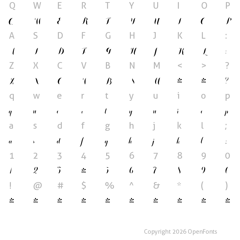 Character Map of FONTSPRING DEMO - Chameleon Fill Solid Solid