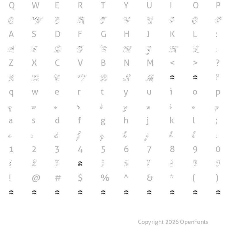 Character Map of FONTSPRING DEMO - Chameleon Outline1 regular
