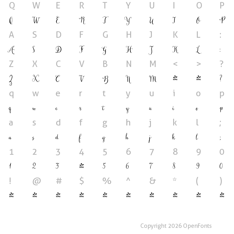 Character Map of FONTSPRING DEMO - Chameleon Pen regular