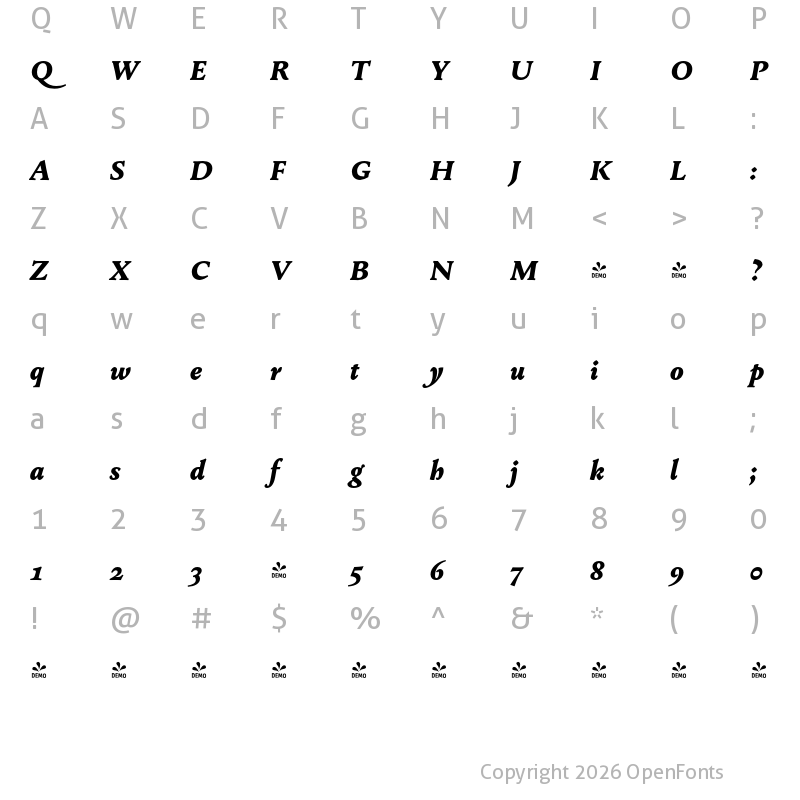 Character Map of FONTSPRING DEMO - Change Black Regular