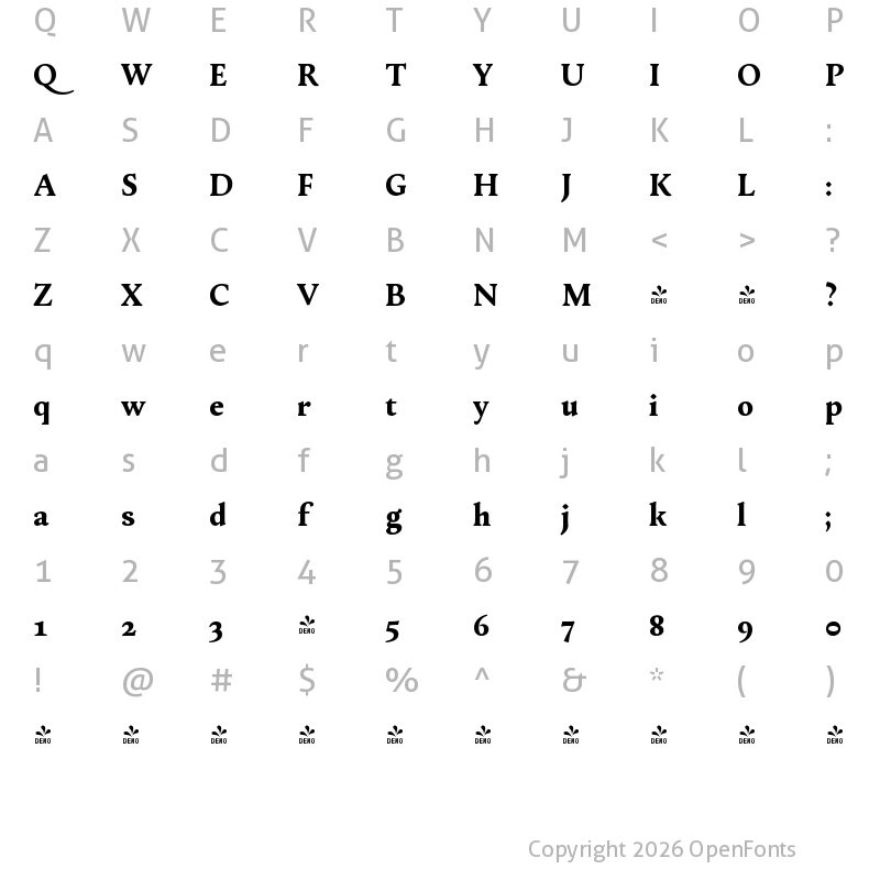 Character Map of FONTSPRING DEMO - Change Bold
