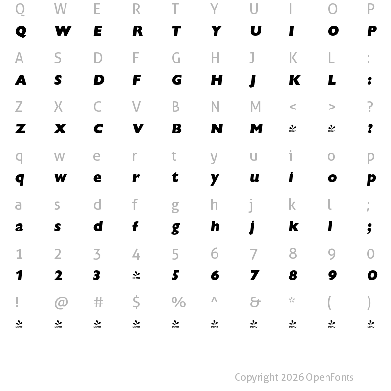 Character Map of FONTSPRING DEMO - Chantilly Heavy Italic