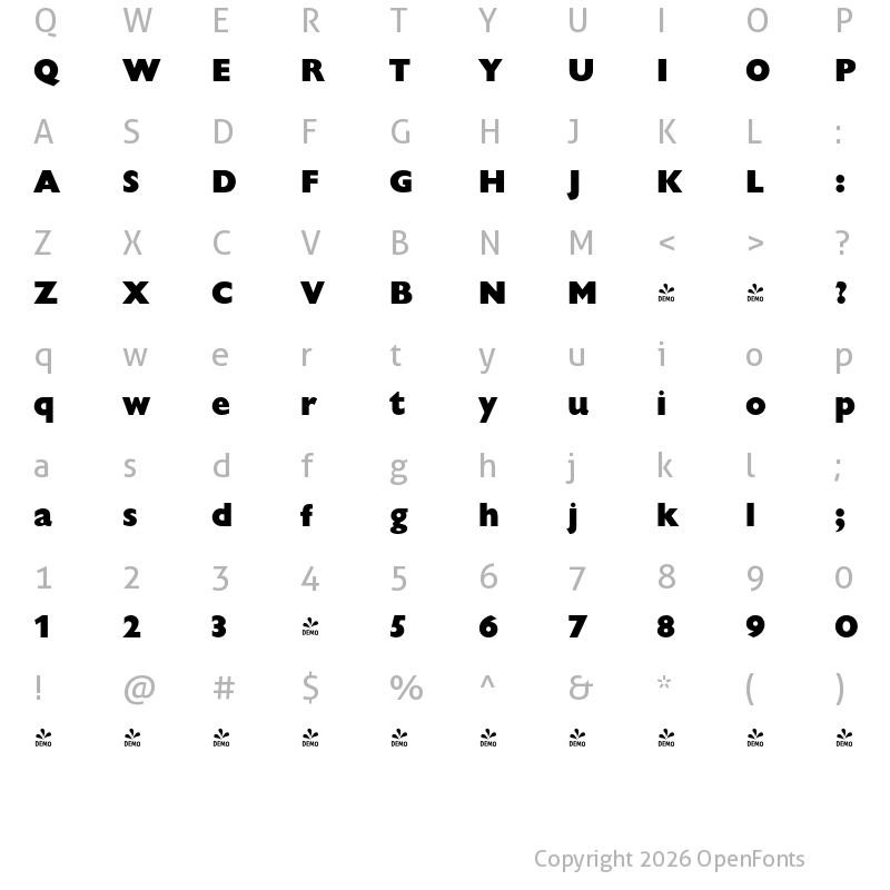 Character Map of FONTSPRING DEMO - Chantilly Heavy Regular