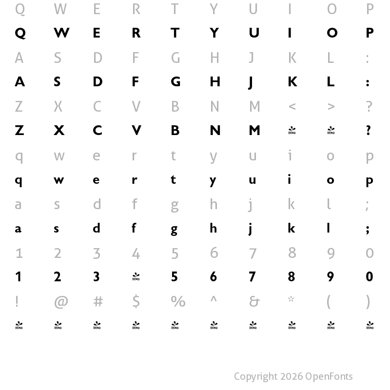 Character Map of FONTSPRING DEMO - Chantilly Pro Bold
